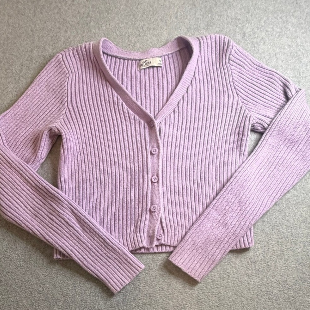 Hollister Lavender Purple Ribbed Cropped Cardigan Sweater Small S